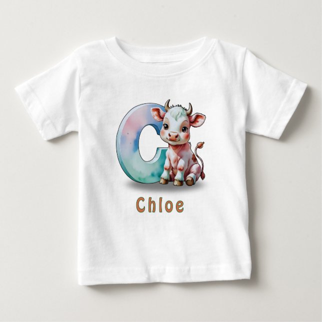C é de Vaca - Camiseta Personalizada para Bebê  (Frente)