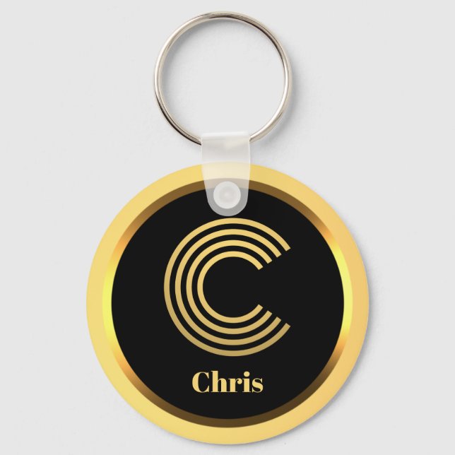 C Letra Dourada monograma Chaveiro personalizado (Frente)