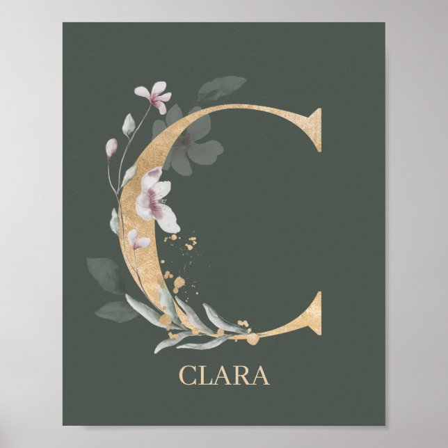 C Monograma Poster personalizado floral (Frente)