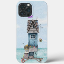 Cabana de praia excêntrica pintada de azul