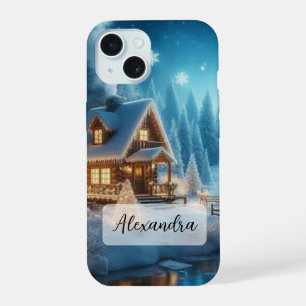 Cabana Nevada de Inverno com Rio Congelado