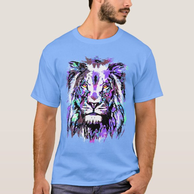 Cabeça de Leão Azul - Camisa T de Rosto de Leão Re (Frente)