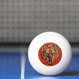Cabeça de Lobo em Bola de Ping Pong Vermelha