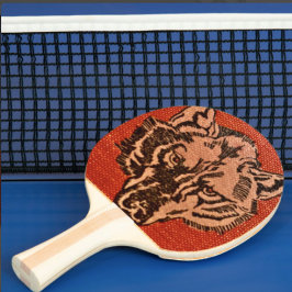 Cabeça de Lobo em Raquete de Ping Pong Vermelha