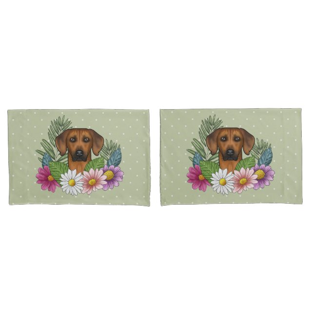 Cabeça de Rhodesian Ridgeback Colorida com Flores  (Frente - conjunto)