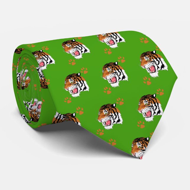 Cabeça De Tigre Com Impressões De Pata Na Gravata  (Rolled)