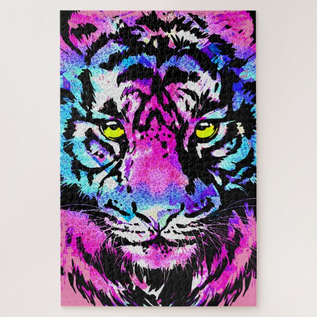 Cabeça de Tigre Neon-Rosa - Quebra-cabeça Tigre (Vertical)