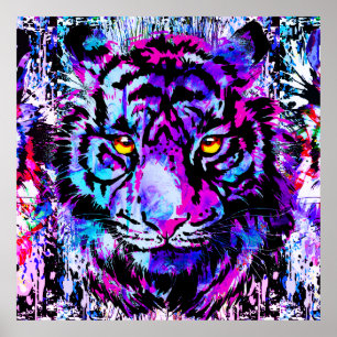 Cabeça de Tigre Roxo - Impressão de Poster para Re