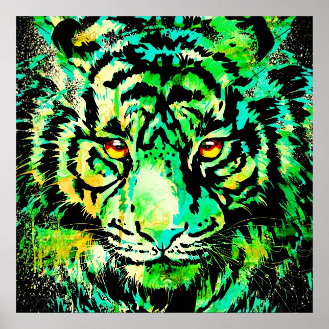 Cabeça de Tigre Verde - Grande Praça Poster de Tig (Frente)