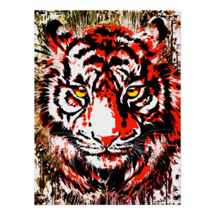 Cabeça de Tigre Vermelho - Impressão de Tigre Bril