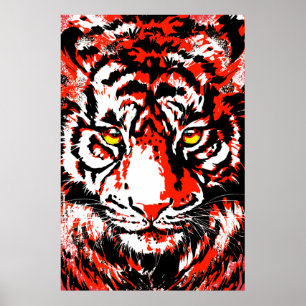 Cabeça de Tigre Vermelho Realista - Poster de Tig