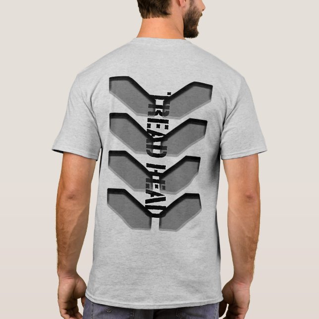 "CABEÇA DE TREAD" em T-Shirt de Cinza (Verso)