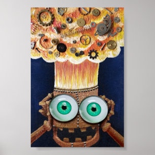 Cabeça robótica com poster de impressão Steampunk