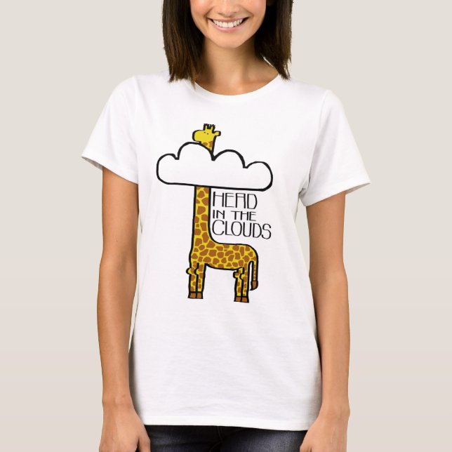 "Cabeça t-shirt das senhoras do girafa nas nuvens" (Frente)