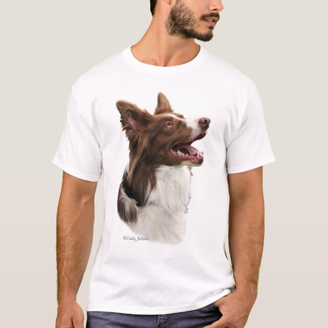 Cabeça vermelha de border collie no t-shirt (Frente)