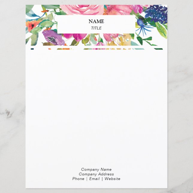 Cabeçalho de Carta Floral em Aquarela Rosa (Frente)