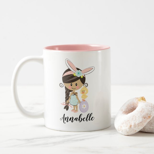 Cabelo escuro personalizado da pele da caneca da (Com Donut)