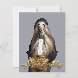 Cabelo louro de cão afegão nas calças Feliz aniver