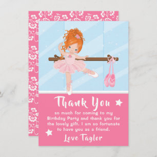 Cabelo Vermelho Ballerina rosa Cartões de agradeci