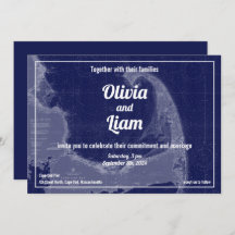 Cabo Cod Massachusetts Vintage Map Weding Convite