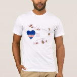 Cabo Verde Flag Heart and Map T-Shirt<br><div class="desc">Uma bandeira cabo-verdiana em forma de coração é colocada ao lado de um mapa de alivio de Cabo Verde nesta camiseta distintamente patriótica.</div>