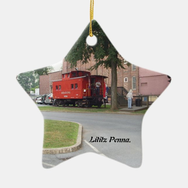 Caboose vermelho em enfeites de natal de Litiz (Frente)