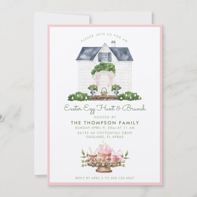 Caça ao Ovo de Páscoa e Convite para Brunch (Frente)
