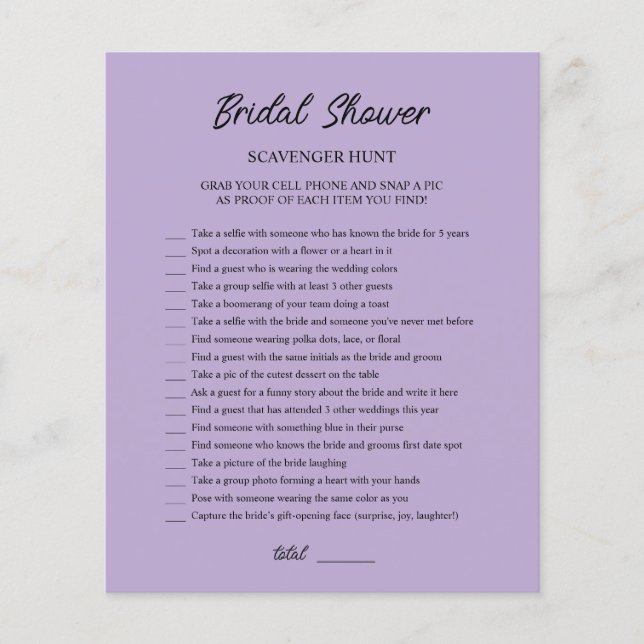 Caça ao Tesouro Roxo para Chá de Noiva (Frente)