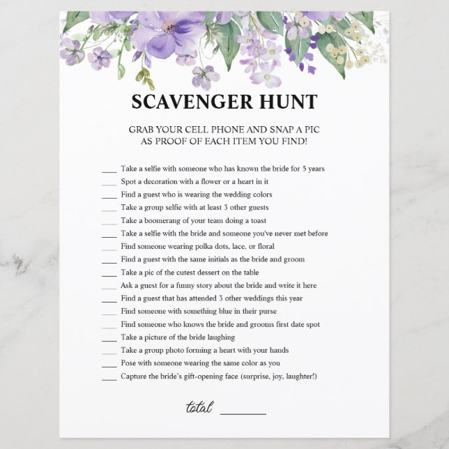 Caça ao Tesouro Roxo para Chá de Noiva (Frente)