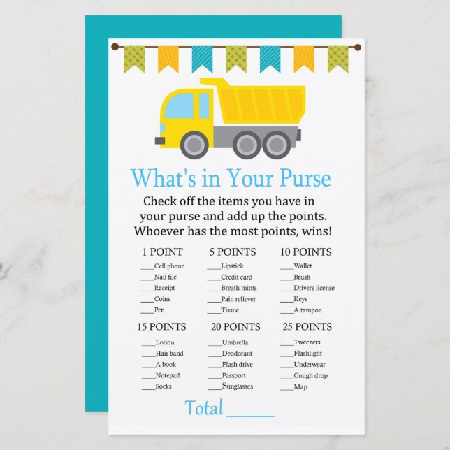 Caçamba O que está no seu jogo de bolsa de bebê (Frente/Verso)