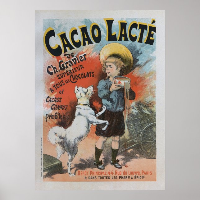 Cacao lacte, Poster vintage francês 1893 (Frente)