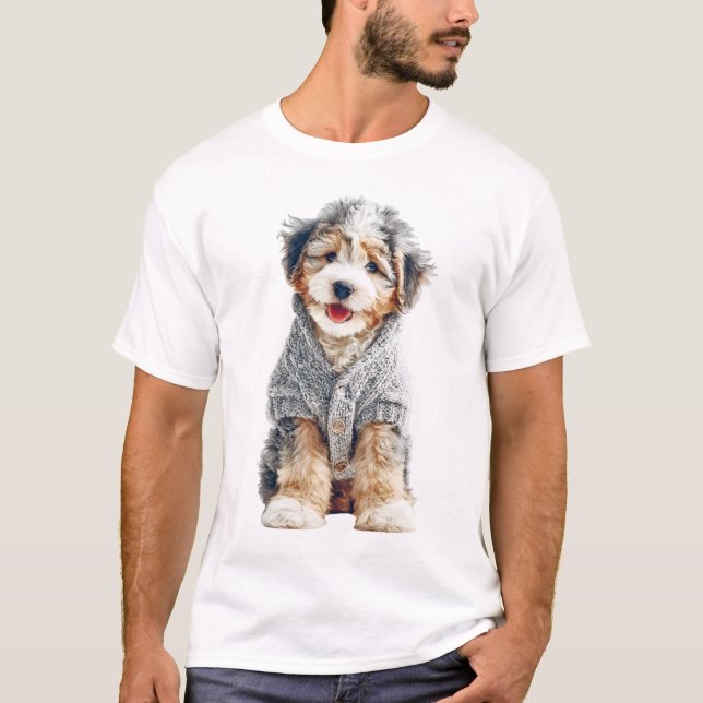 Cachorrinho Adorável em Suéter de Tricô Cinza Acon (Frente)
