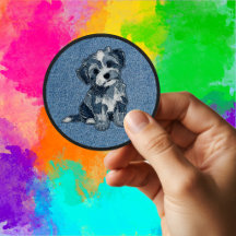 Cachorrinho Desgrenhado Azul e Branco de Falso Jea