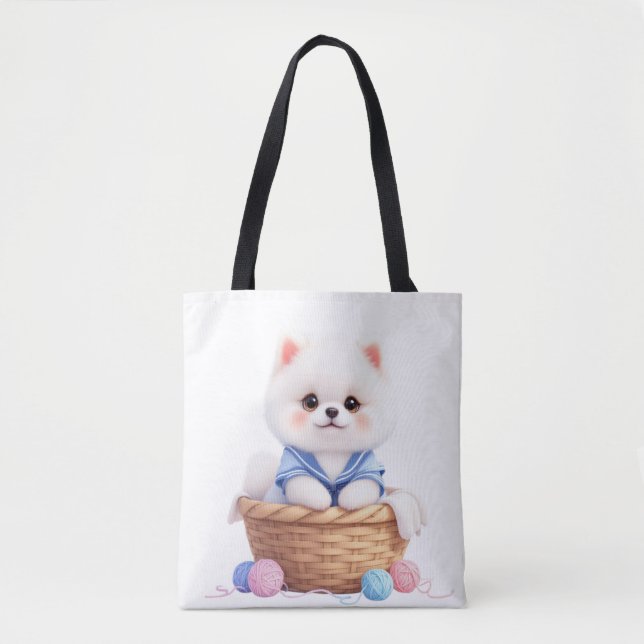 Cachorrinho Fofo em Cesta Tote (Frente)