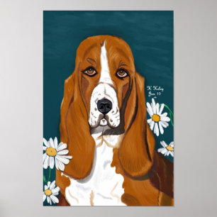 Cachorrinho no poster das margaridas