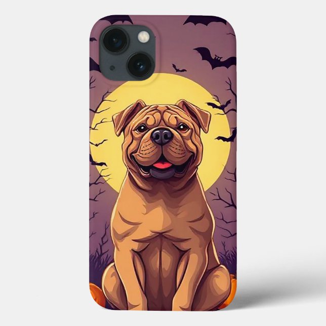 Cachorro Adorável em Cena de Halloween com Abóbora (Verso)