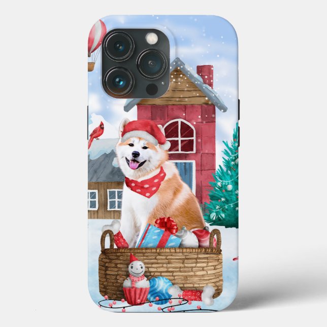 Cachorro Akita na Casa de Natal na Neve (Verso)