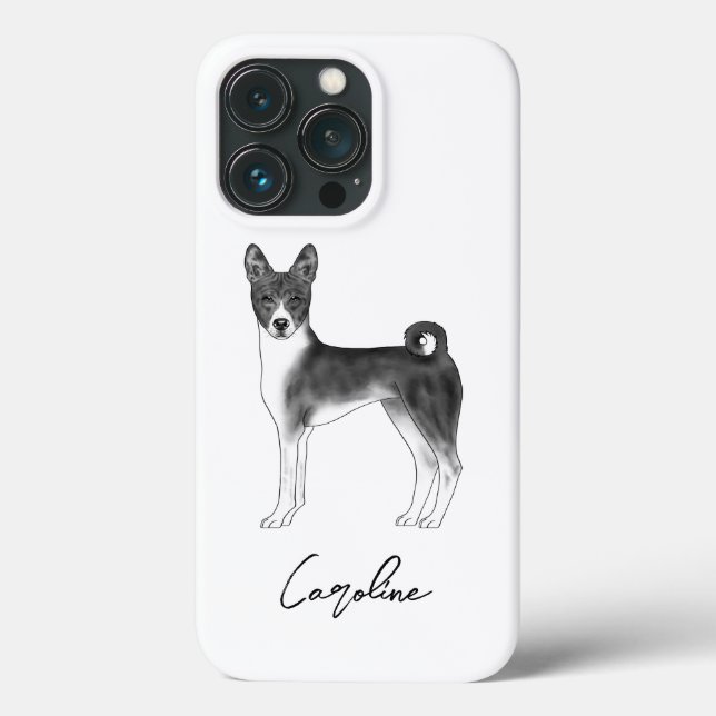 Cachorro Basenji Fofo Preto e Branco & Nome Person (Verso)