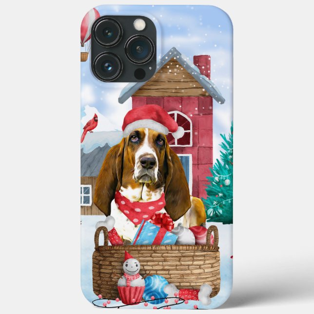 Cachorro Basset Hound na Casa de Natal na Neve (Verso)