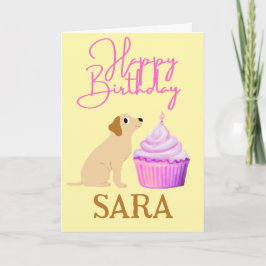 CACHORRO BONITO COM Cartão ANIVERSÁRIO DE CUPCAKE