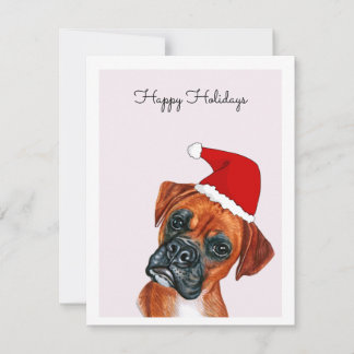 Cachorro Boxer com Cartão Santa Hat