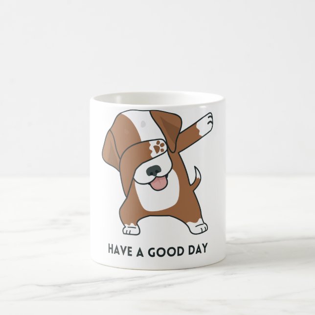 Cachorro Branco Marrom Ilustrado Tome uma Caneca d (Centro)