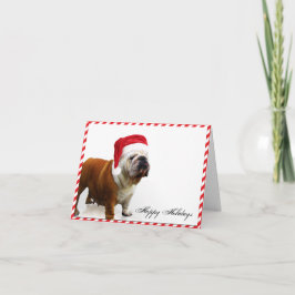 Cachorro Bulldog no Cartão de Natal do Santa Hat