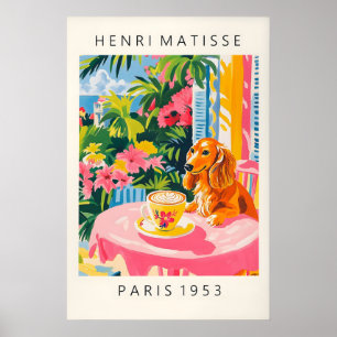 Cachorro Café Impressão Estilo Matisse Rosa Cozinh