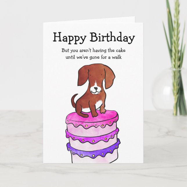 Cachorro com cartão de aniversário de bolo (Frente)