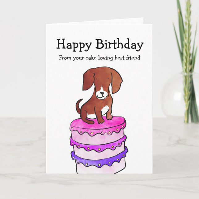 Cachorro com cartão de aniversário de bolo (Frente)