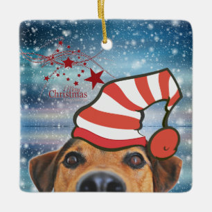 Cachorro com Chapéu de Papai Noel Enfeite de Cerâm