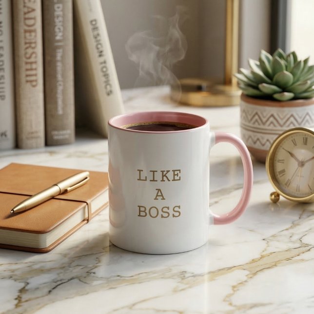 Cachorro Como um Chefe Citação Caneca de Café Tom  (Funny Like a Boss Quote Two Tone Coffee Mug with Cute Motivational Saying!)