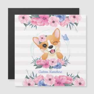 Cachorro Corgi Fofo Coroa de Flores Borboleta Azul