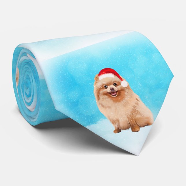 Cachorro da Pomerânia na Gravata de Natal da neve (Rolled)